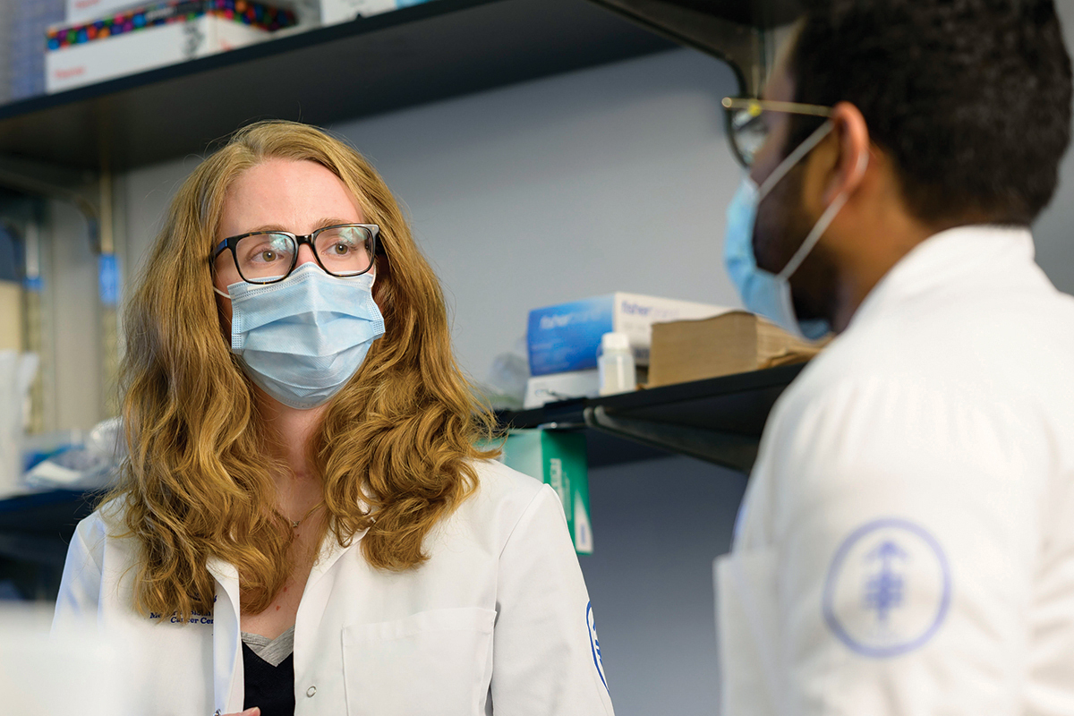 MSK cell biologist Lydia Finley and graduate student Sanjeethan Baksh