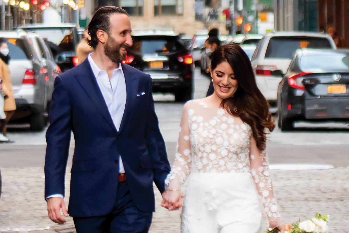 Memorial Sloan Kettering patient Rebecca with her husband on their wedding day